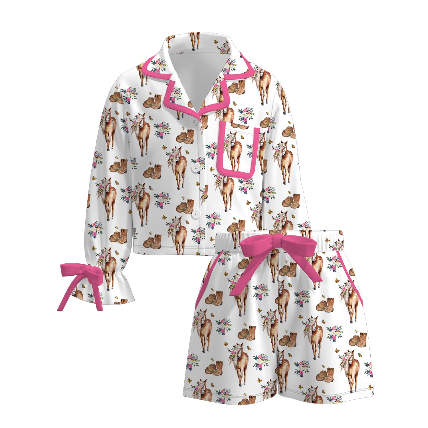 （Pre Order）Girls Fall Western Cowhand Print Pajamas Set