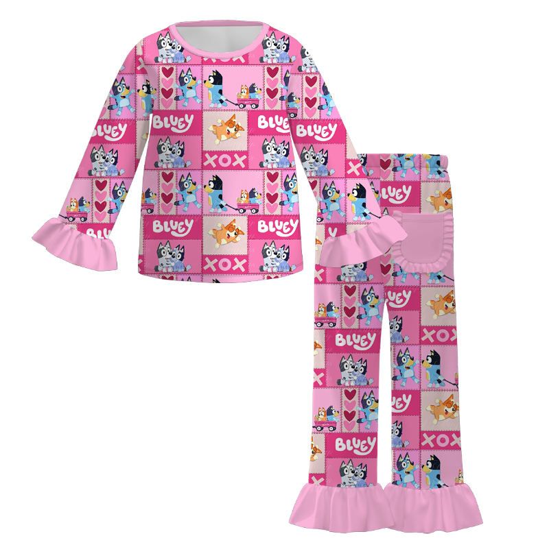 （Pre Order）Girls Valentine's Day Cartoon Print Pajamas