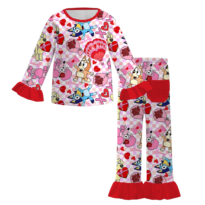 （Pre Order）Girls Valentine's Day Cartoon Print Pajamas