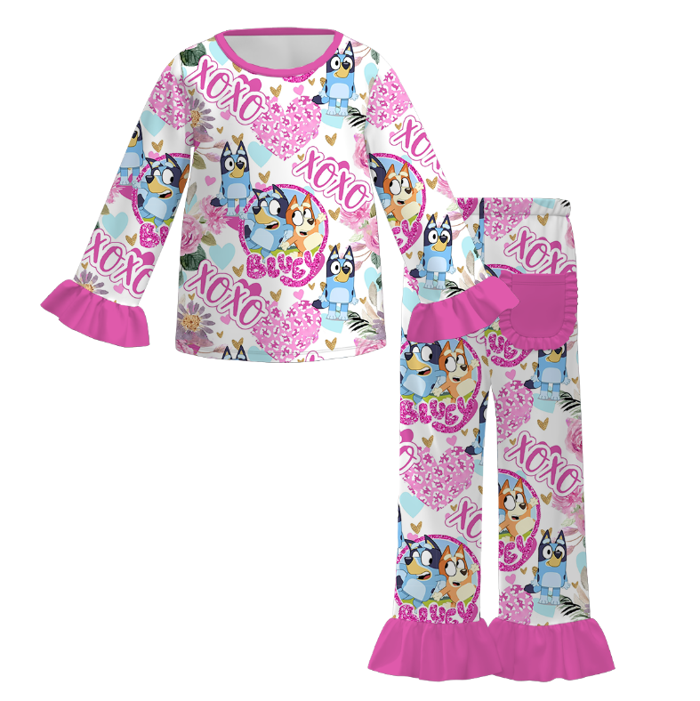 （Pre Order）Girls Valentine's Day Cartoon Print Pajamas