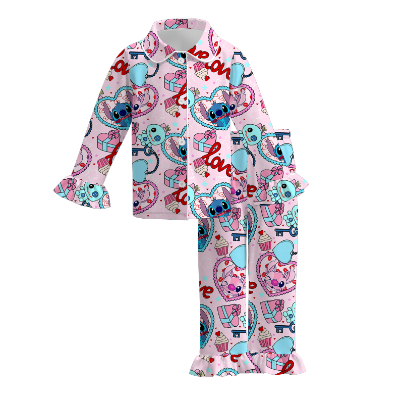 （Pre Order）Girls Valentine's Day Cartoon Print Pajamas