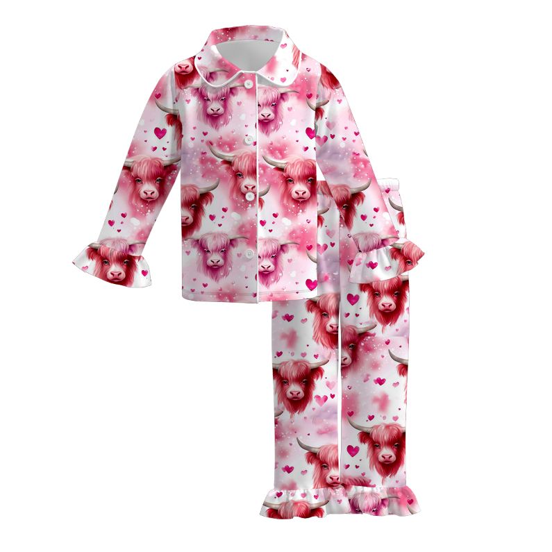 （Pre Order）Girls Valentine's Day Cartoon Print Pajamas