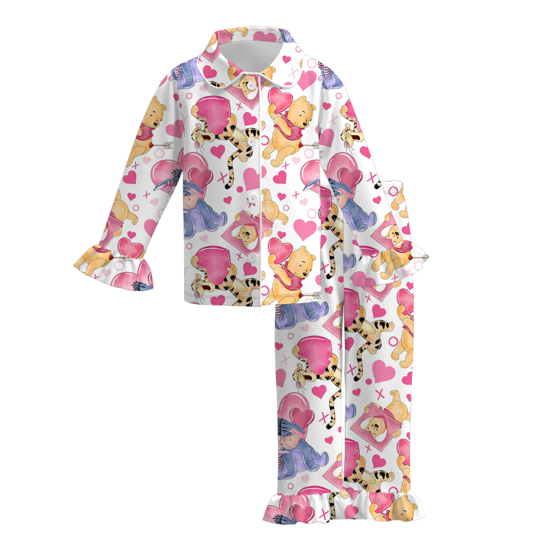 （Pre Order）Girls Valentine's Day Cartoon Print Pajamas