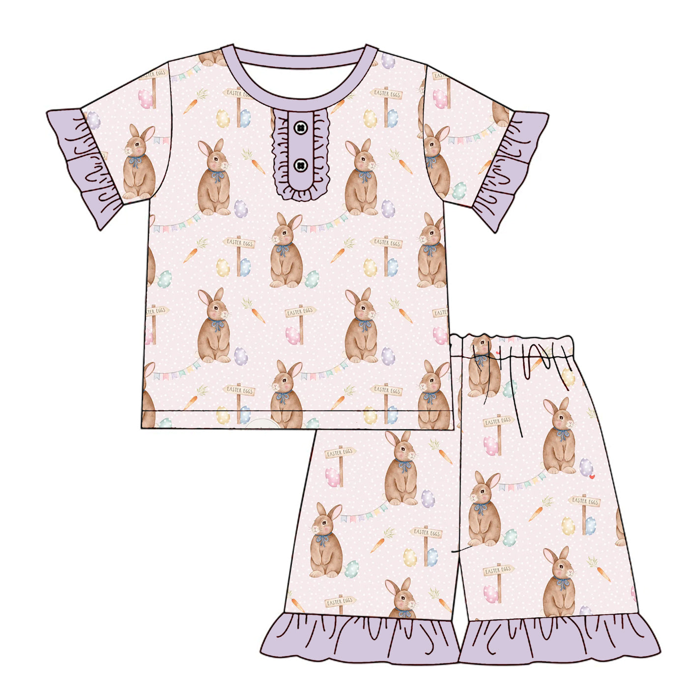 （Pre Order）Girls Easter Bunny Print Pajamas