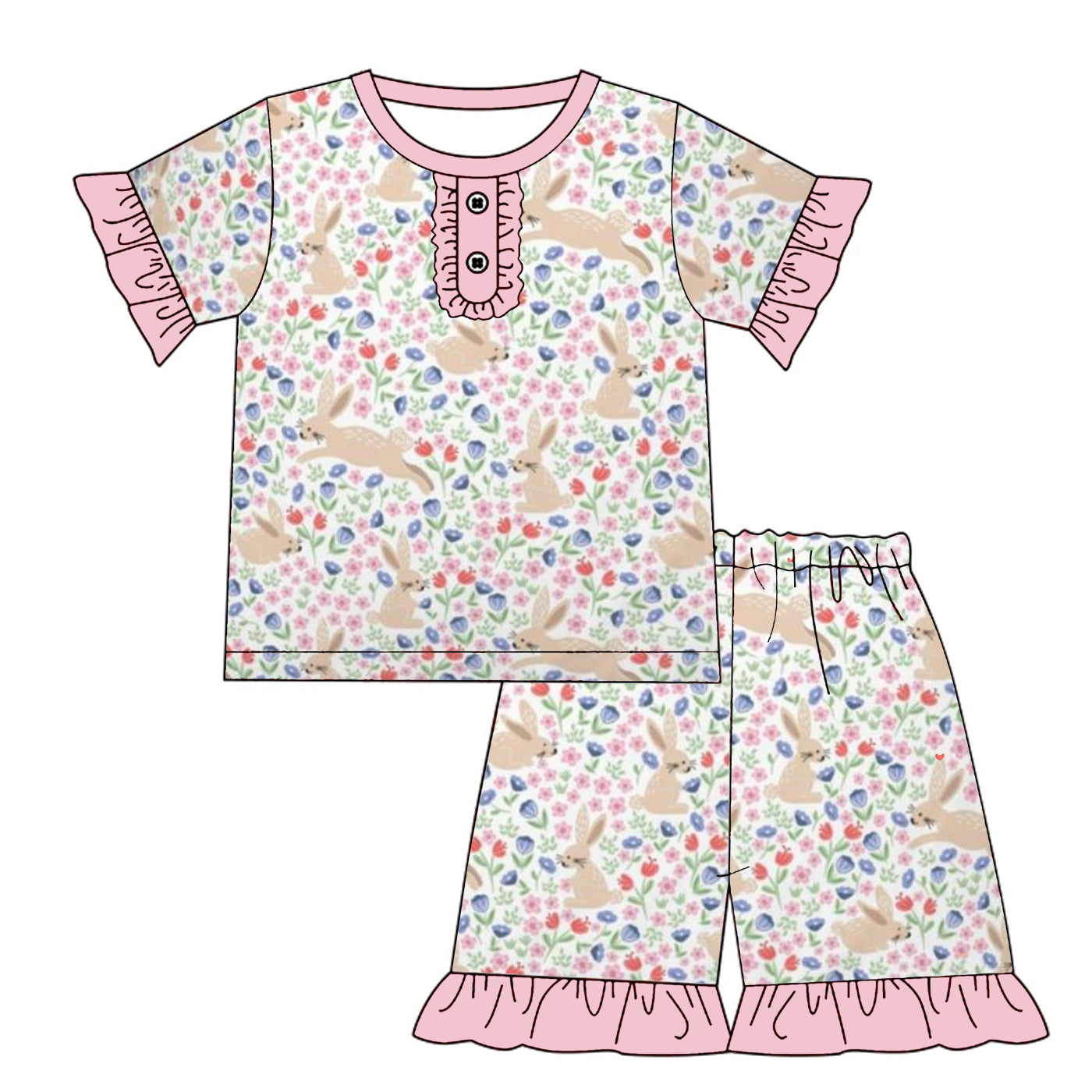 （Pre Order）Girls Easter Bunny Print Pajamas