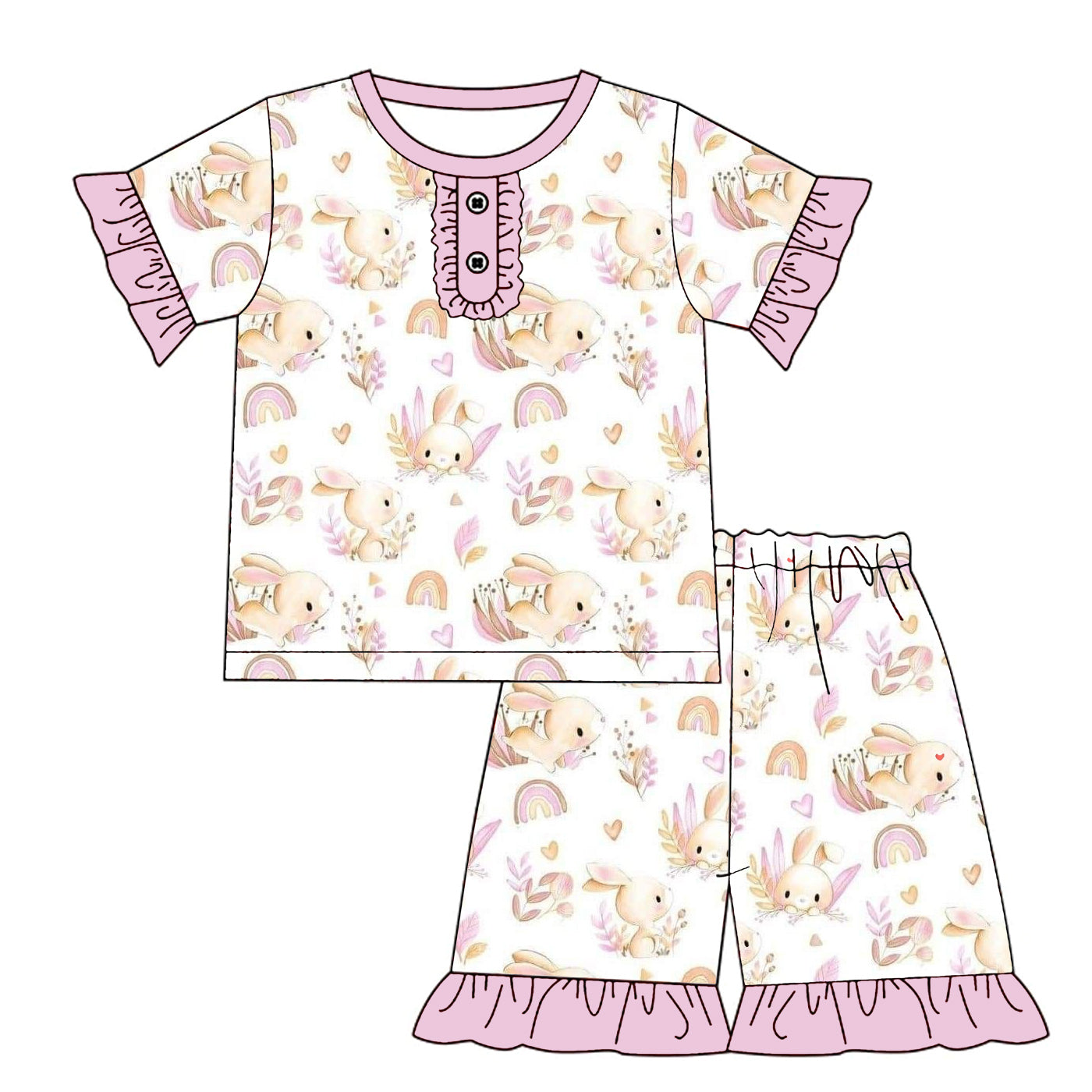 （Pre Order）Girls Easter Bunny Print Pajamas