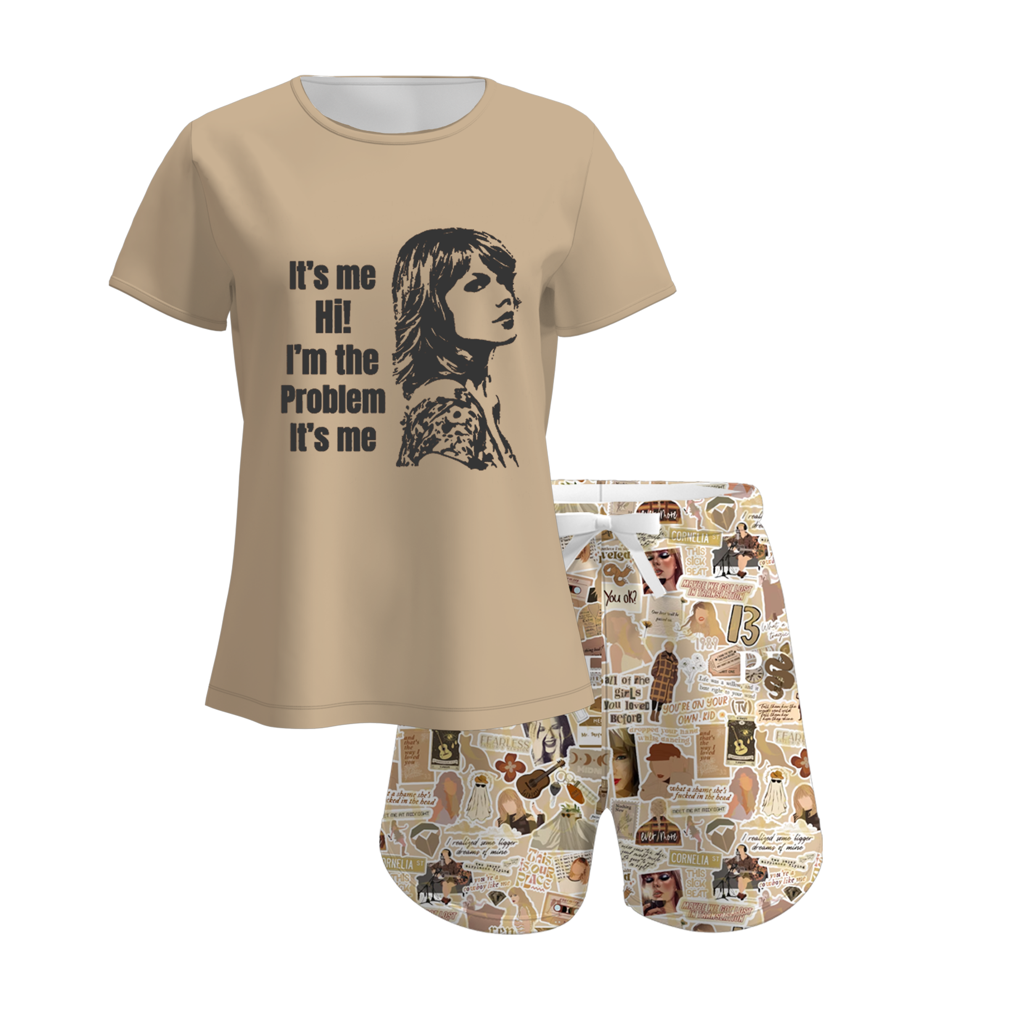 （Pre Order）Mommy and Me Summer TS Print Pajamas Short Set