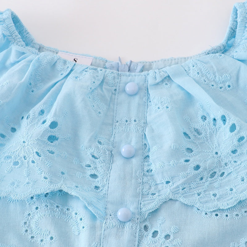 Girls Blue Lace Short Jumpsuit