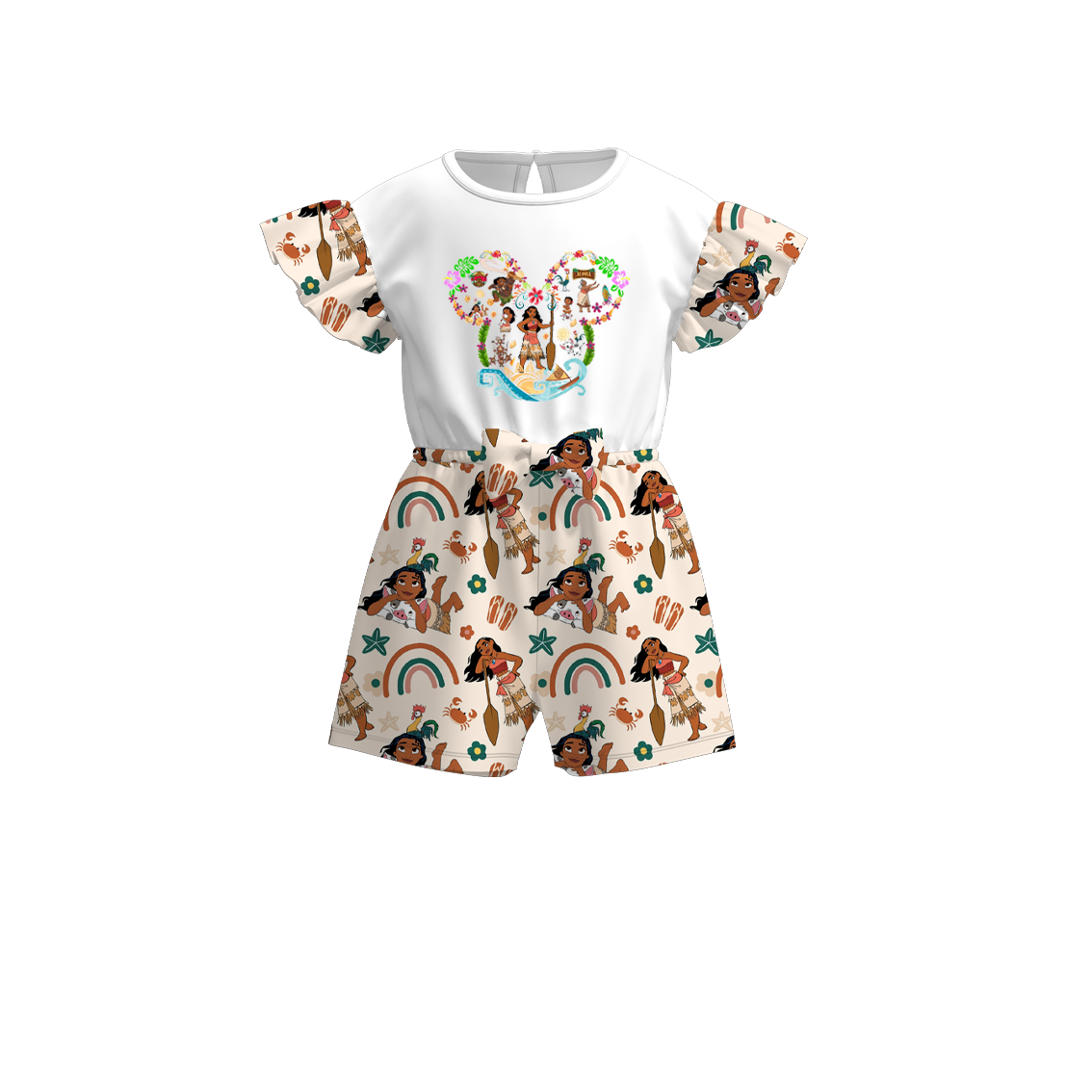 （Pre Order）Girls Summer Moana Print Jumpsuit