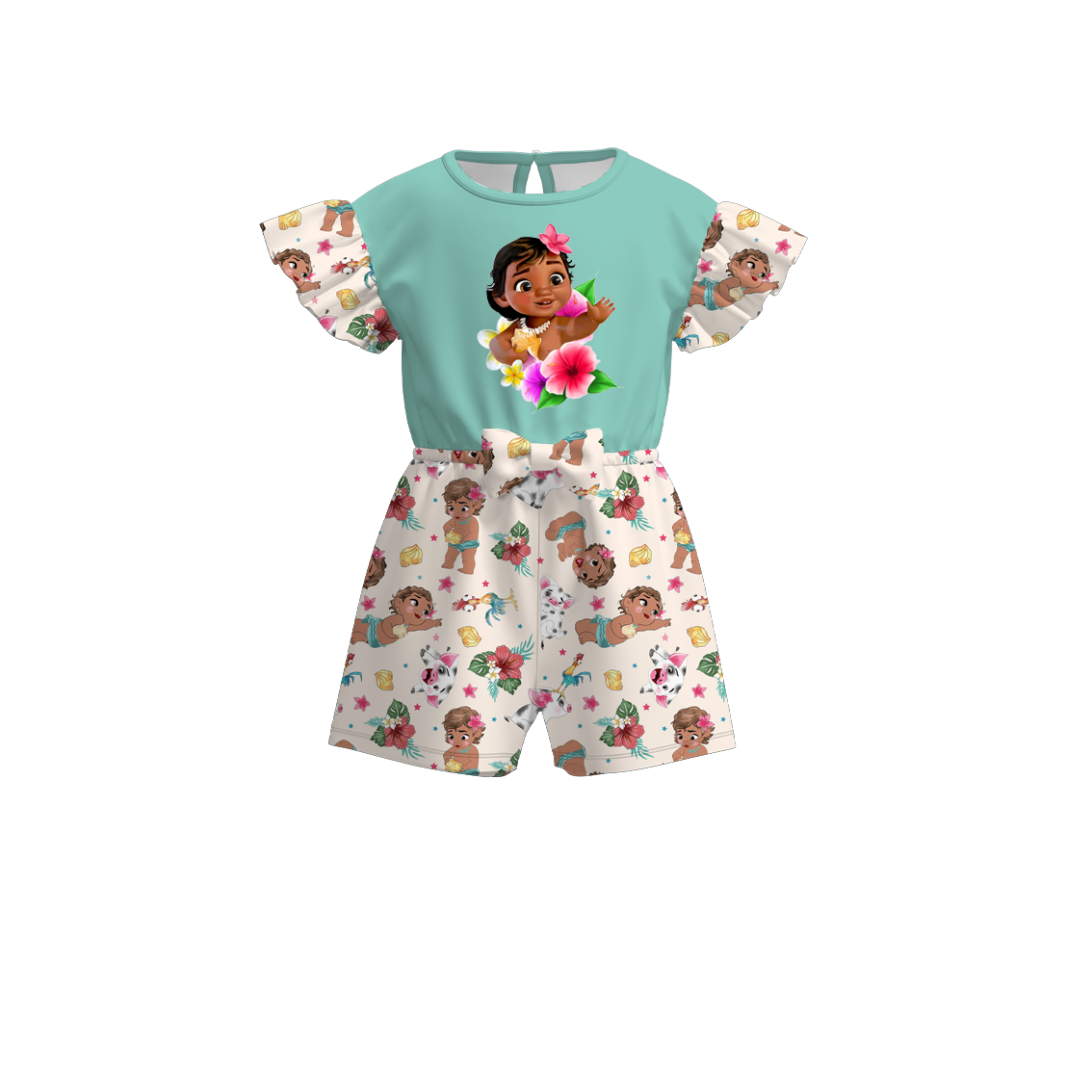 （Pre Order）Girls Summer Moana Print Jumpsuit