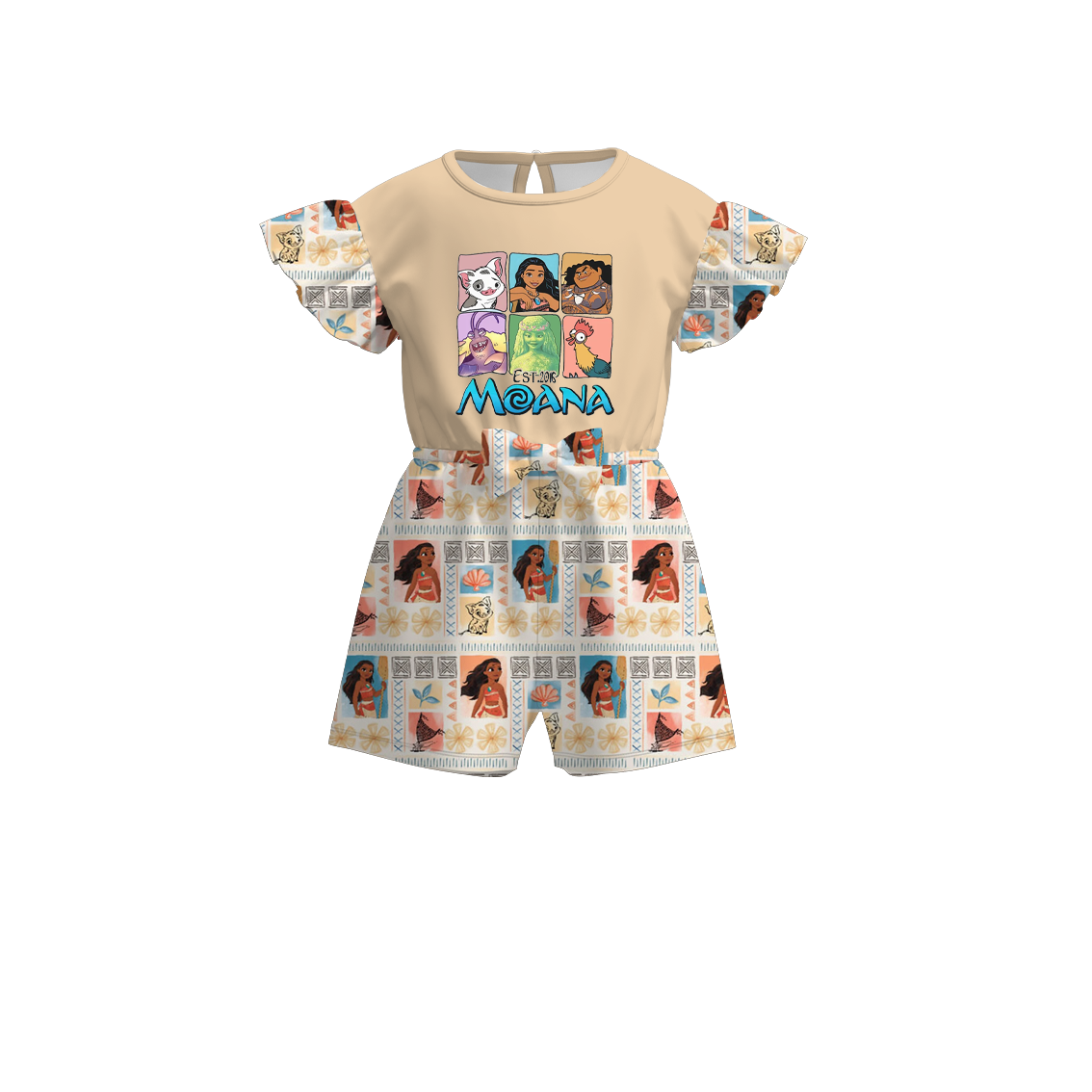 （Pre Order）Girls Summer Moana Print Jumpsuit