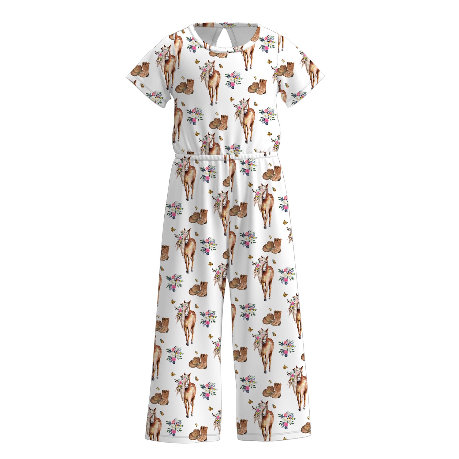 （Pre Order）Girls Fall Western Cowhand Print Jumpsuit