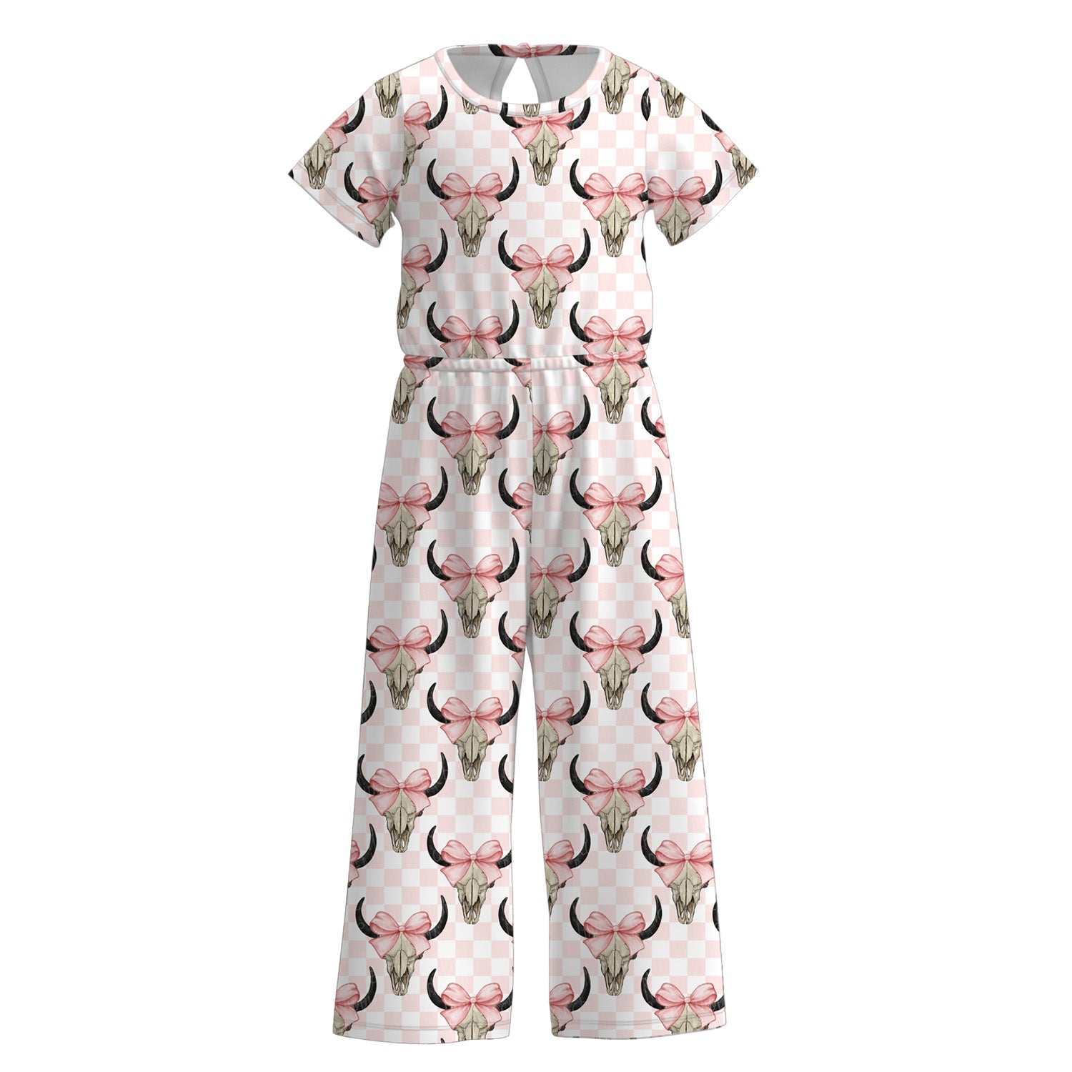 （Pre Order）Girls Fall Western Cowhand Print Jumpsuit