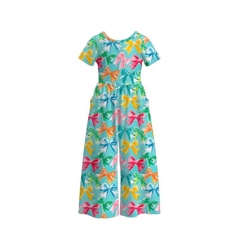 （Pre Order）Mommy＆Me Spring and Summer Bow,Floral Print Jumpsuit