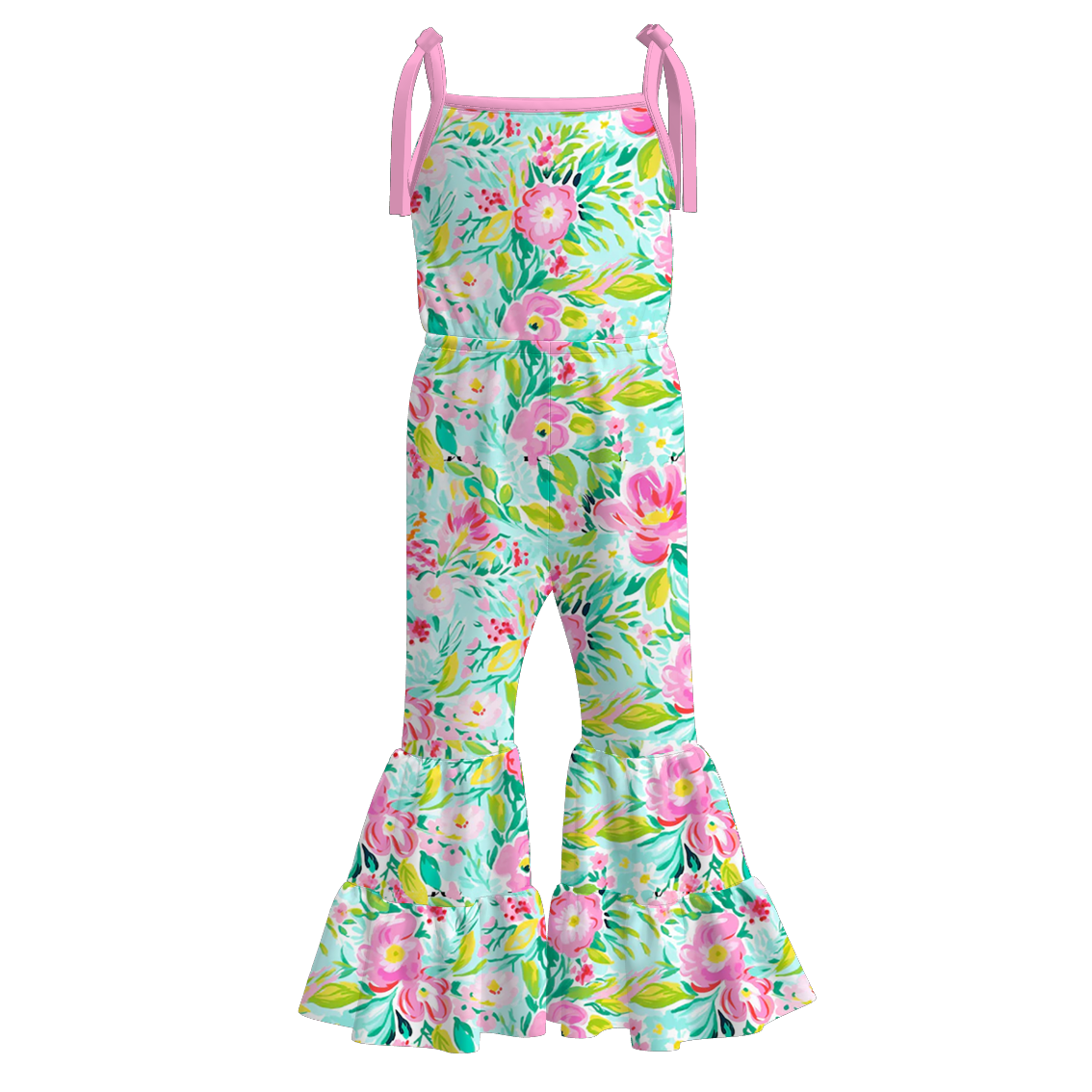 （Pre Order）Girls Spring and Summer Bow Print Suspender Jumpsuit