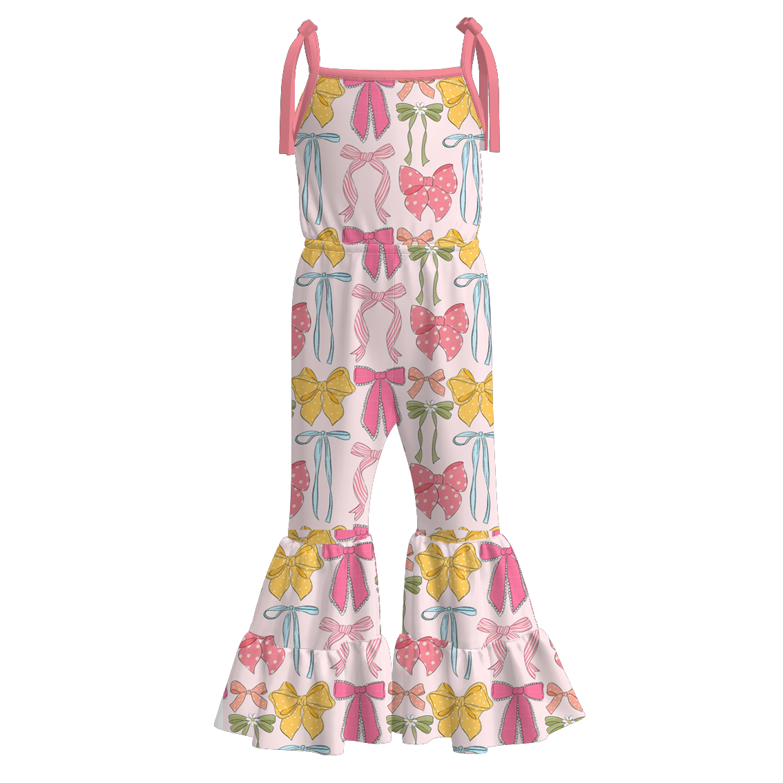 （Pre Order）Girls Spring and Summer Bow Print Suspender Jumpsuit