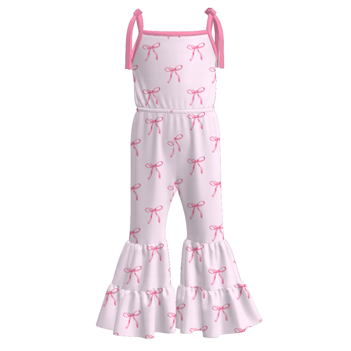 （Pre Order）Girls Spring and Summer Bow Print Suspender Jumpsuit