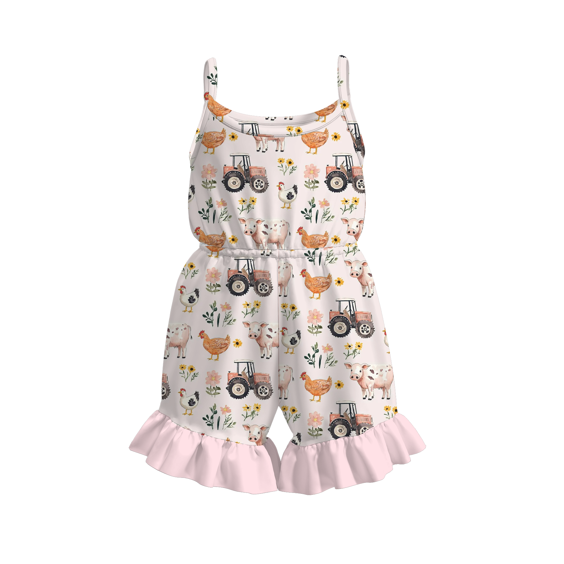 （Pre Order）Girls Spring and Summer Farm Print Dress,Shorts and Jumpsuit