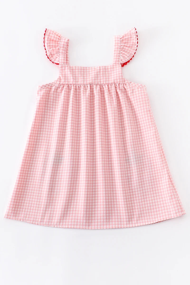 (In Stock E02-01-03)Baby Girls Strawberry Plaid Smocked Slip Dress