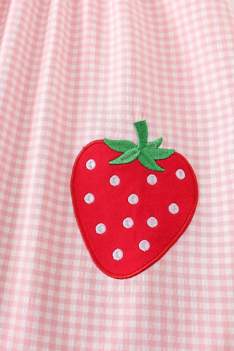 (In Stock E02-01-03)Baby Girls Strawberry Plaid Smocked Slip Dress