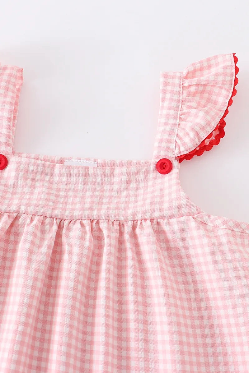 (In Stock E02-01-03)Baby Girls Strawberry Plaid Smocked Slip Dress