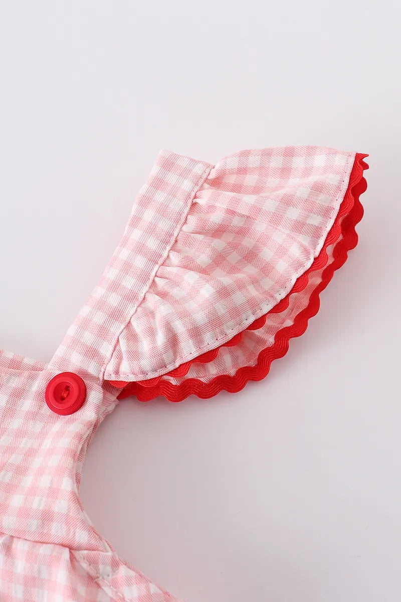 (In Stock E02-01-03)Baby Girls Strawberry Plaid Smocked Slip Dress