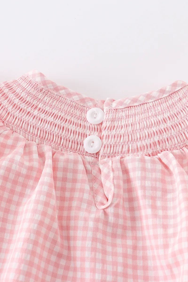 (In Stock E15-03-01)Baby Girls Strawberry Plaid Smocked Romper