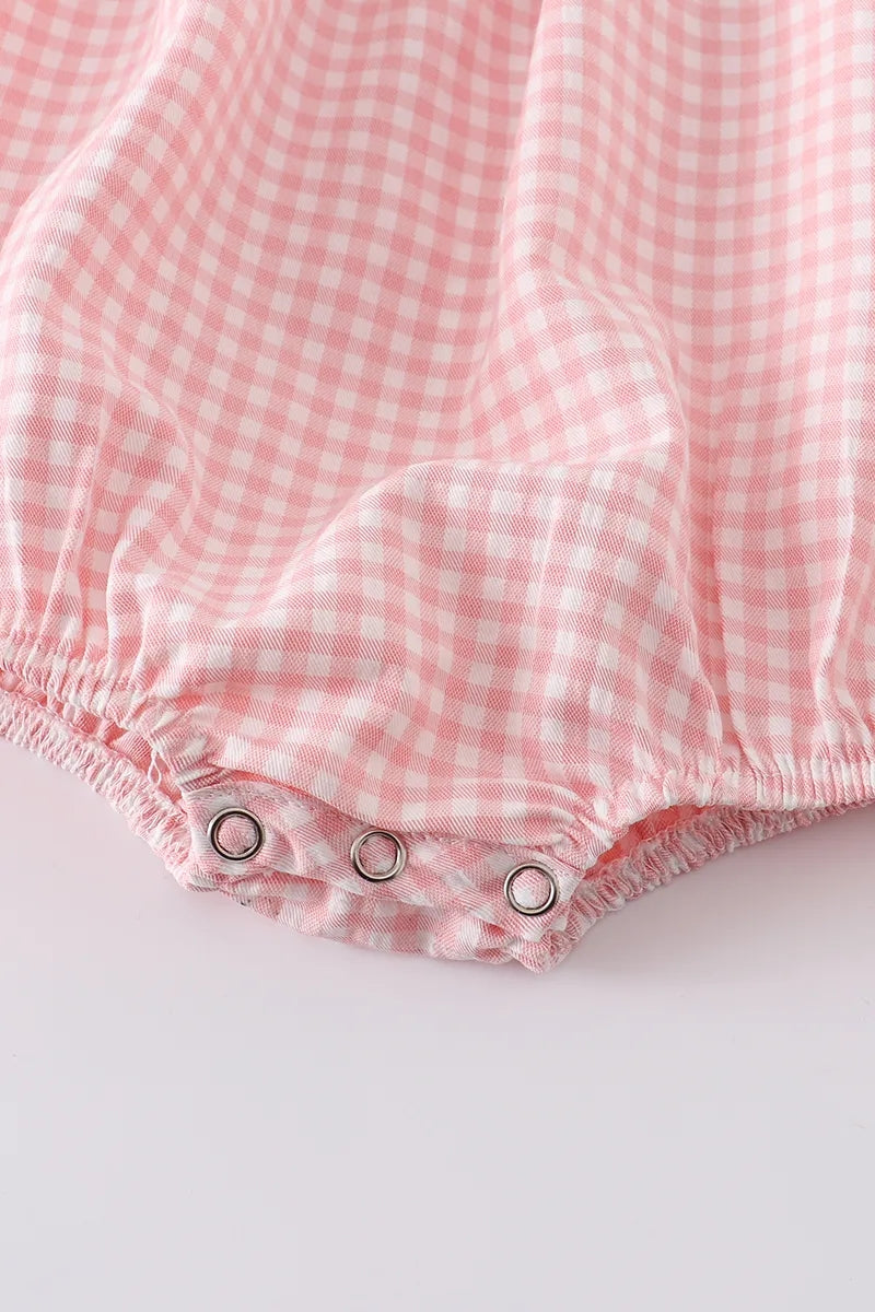 (In Stock E15-03-01)Baby Girls Strawberry Plaid Smocked Romper