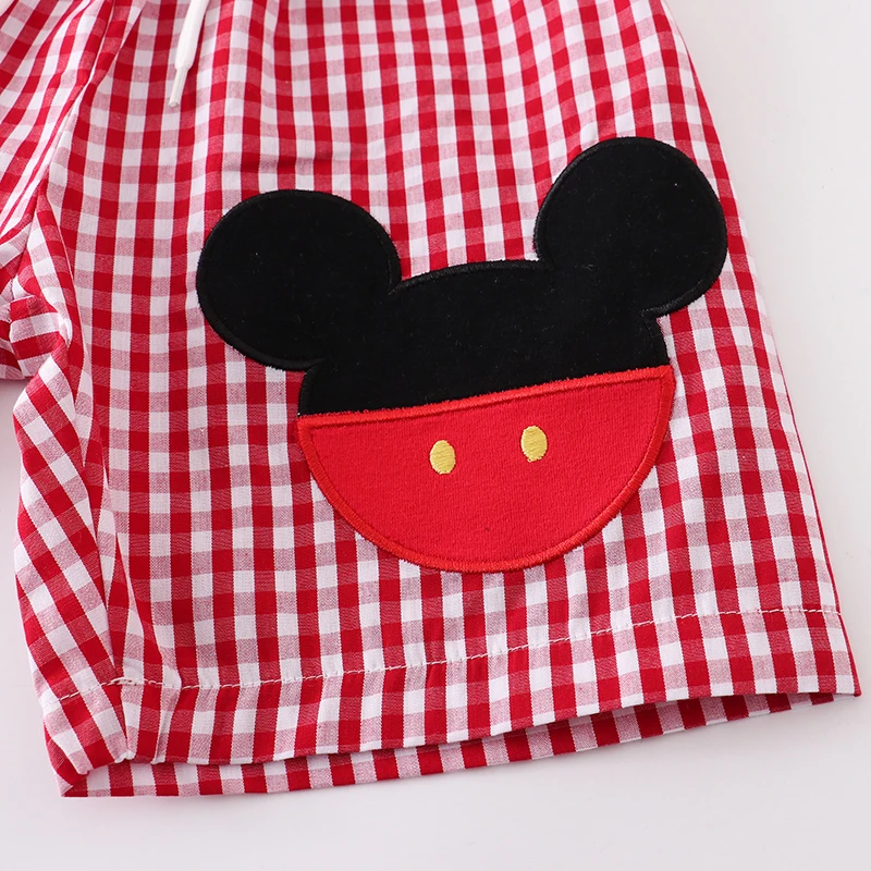 (In Stock Q09-04-02)Boys' Woven Gingham Mickey Embroidered Shorts