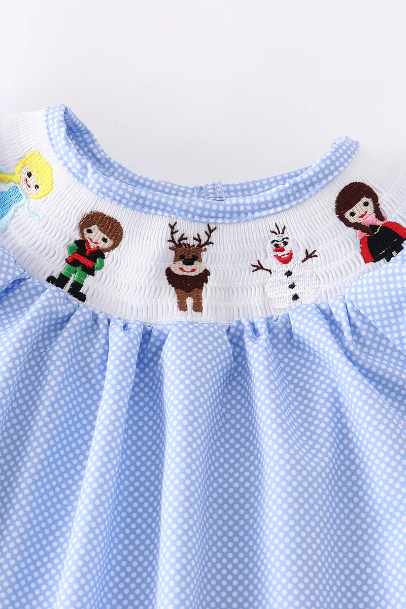 （In Stock G29-3-1）Frozen Embroidered Polka Dot Smocked Dress