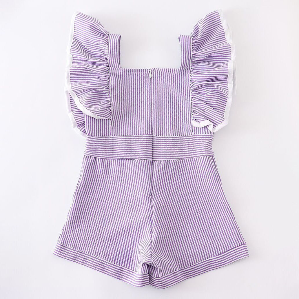 （In Stock E22-5-2）Girls Mint Red Purple Stripe Jumpsuit