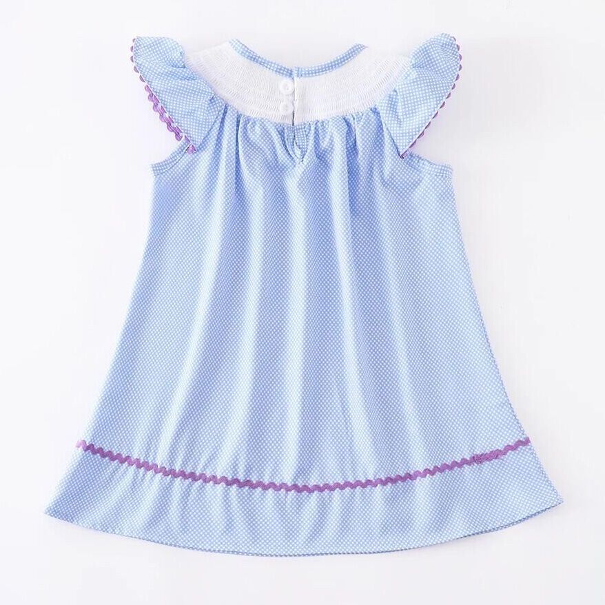 （In Stock G29-3-1）Frozen Embroidered Polka Dot Smocked Dress