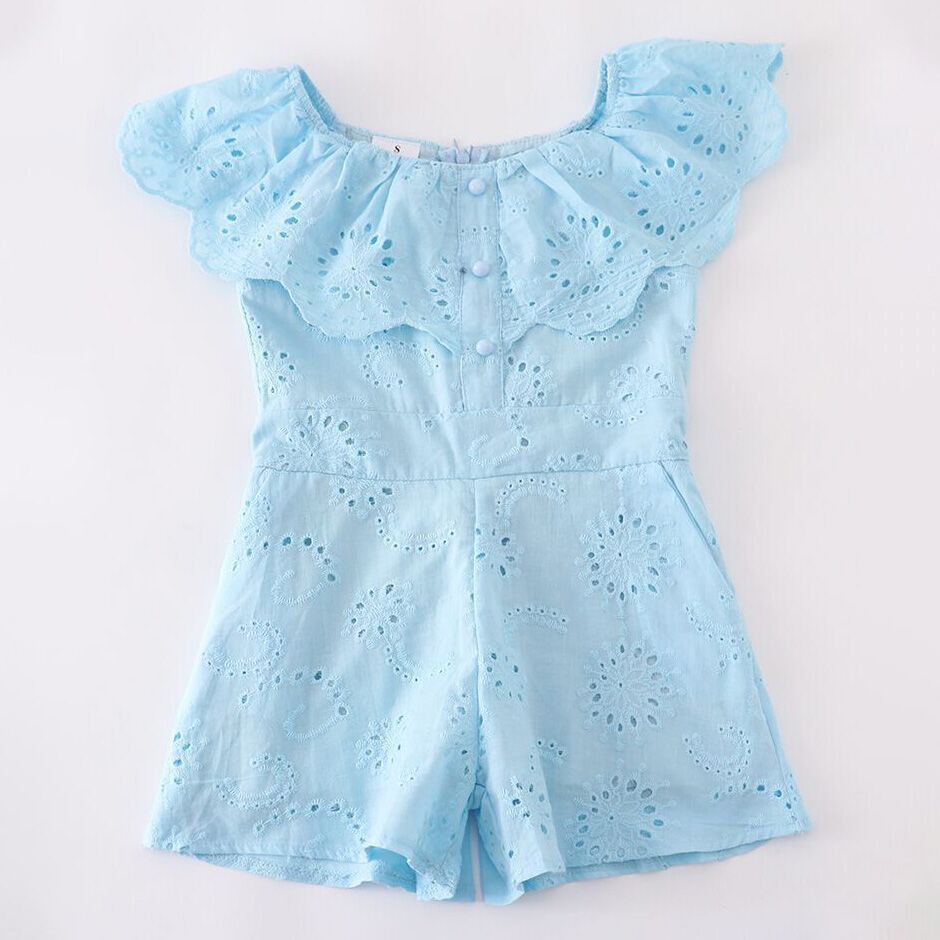 Girls Blue Lace Short Jumpsuit