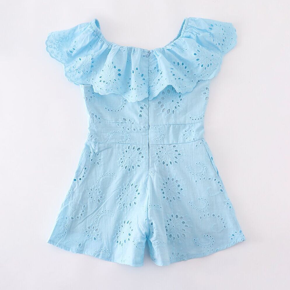 Girls Blue Lace Short Jumpsuit