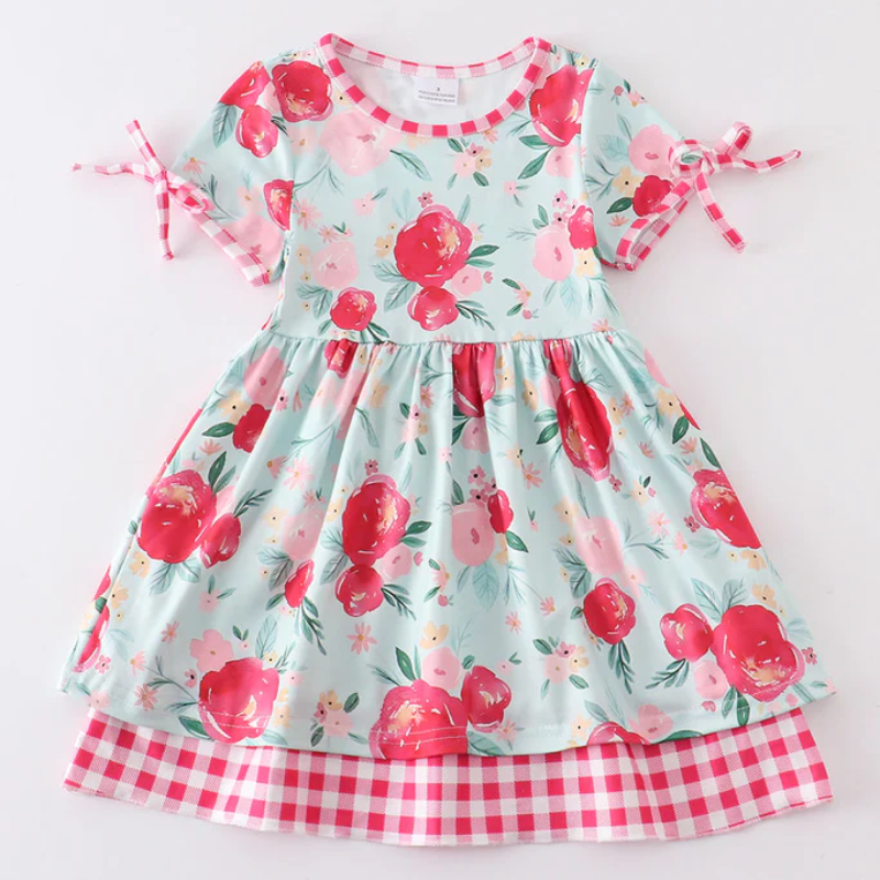 Mint Floral Ruffle Girl Dress