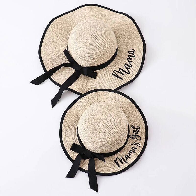 (In Stock SMT)Beige Letter embroidery straw hat mommy & me