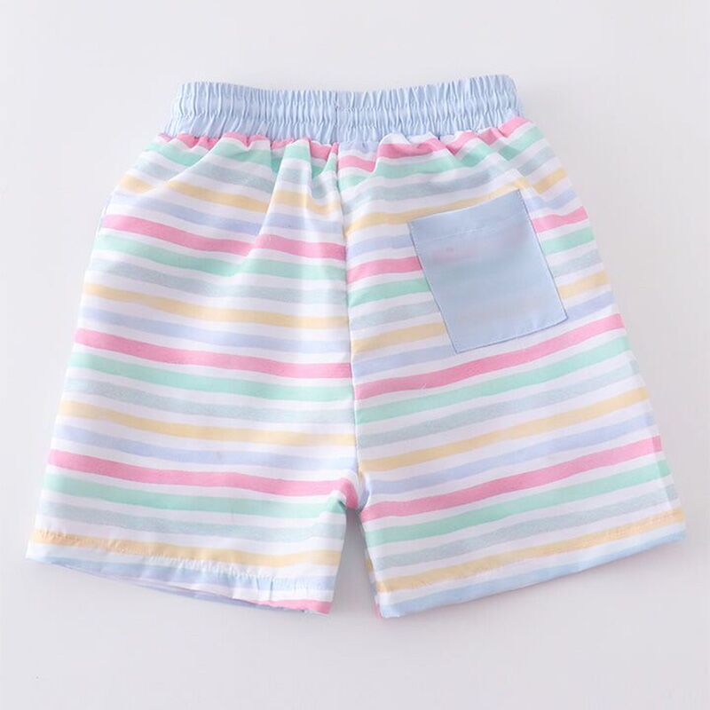 Boys Color Stripes Pocket Swimming Trunks