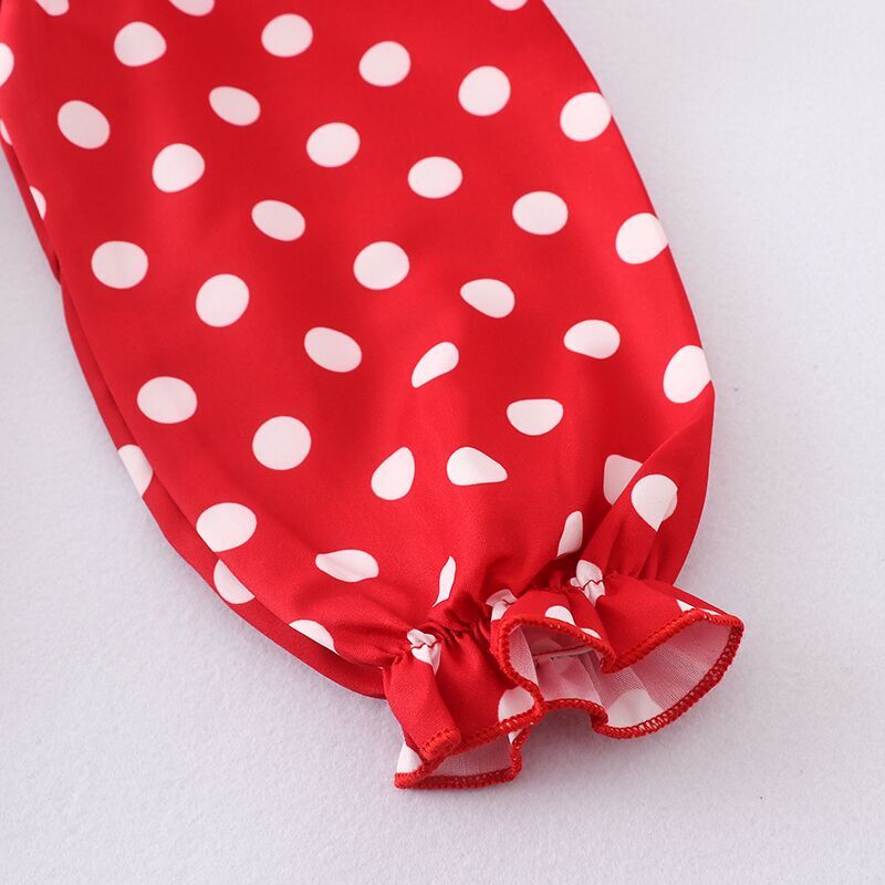 (In Stock Q09-02-02)Girls Red Polka Dot Print Smocked  Dress