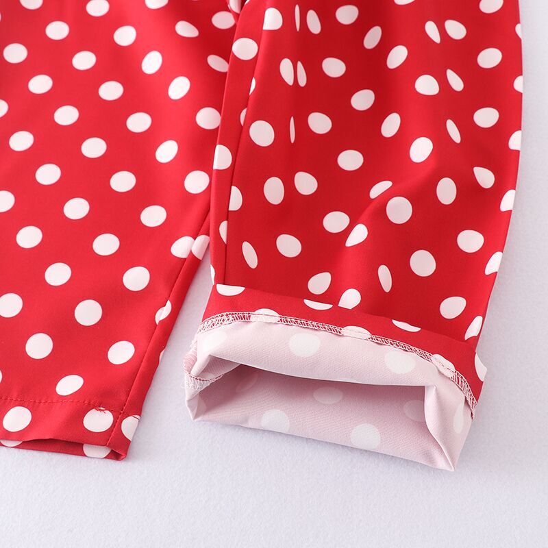 (In Stock Q08-05-02)Boys Red Polka Dot Print Smocked Pants Set