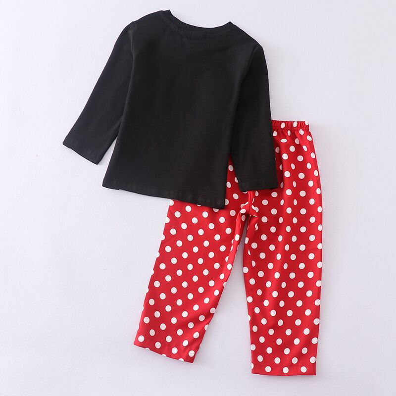 (In Stock Q08-05-02)Boys Red Polka Dot Print Smocked Pants Set