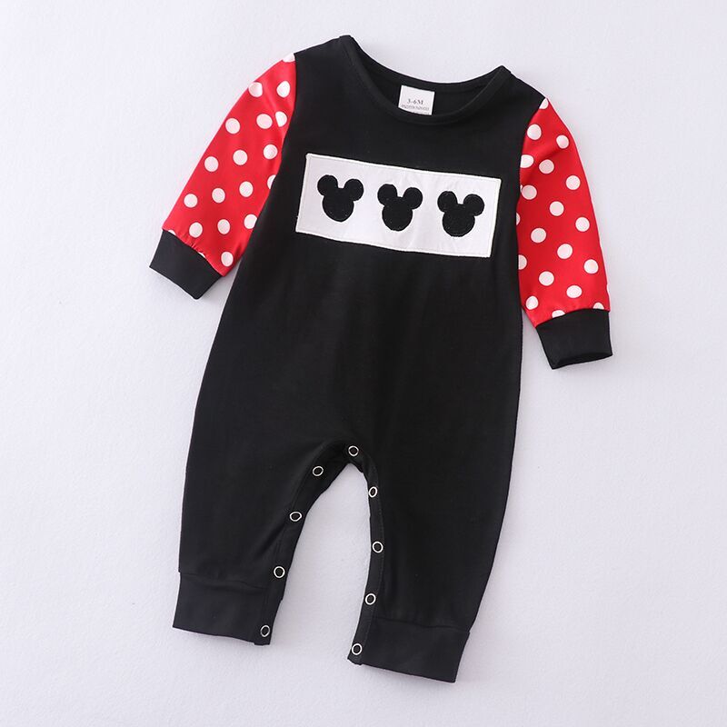 (In Stock Q08-02-01)Baby Red Polka Dot Print Smocked Romper