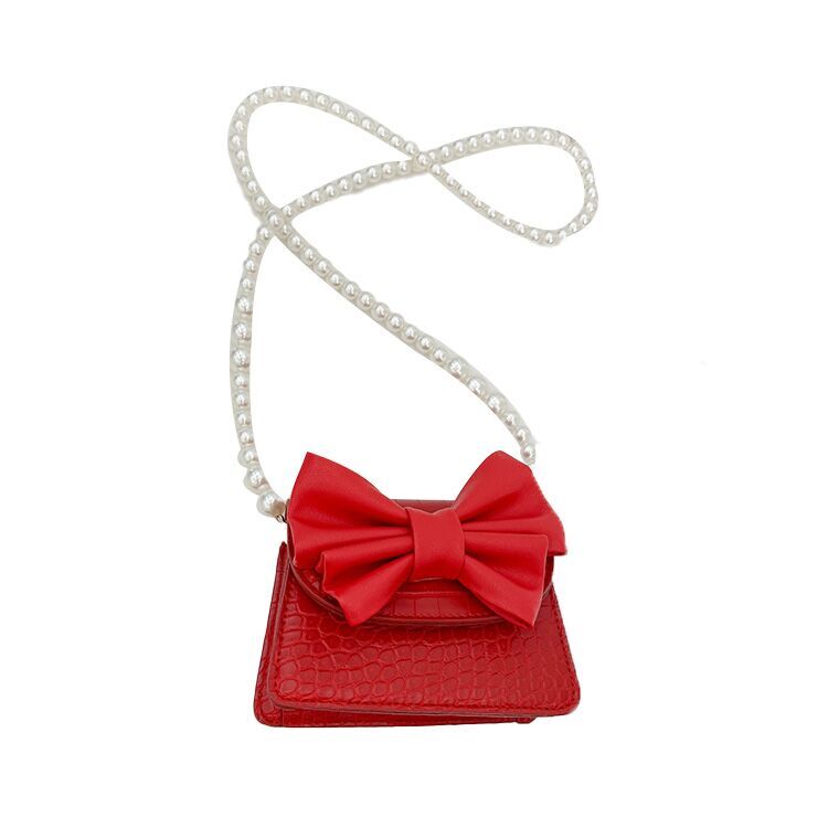 （Pre Order）Girls Pearl Chain Fashion Bow Crossbody Bag