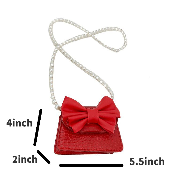 （Pre Order）Girls Pearl Chain Fashion Bow Crossbody Bag