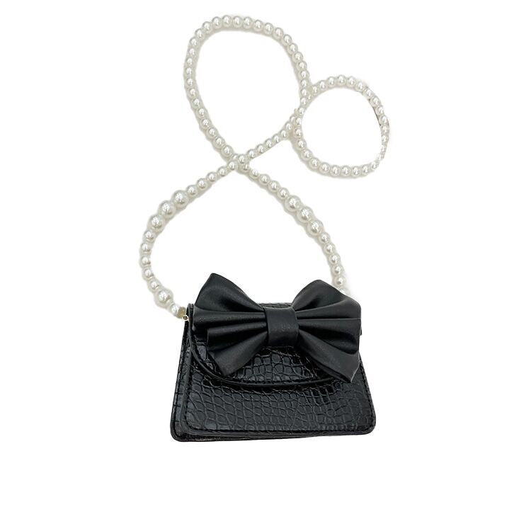 （Pre Order）Girls Pearl Chain Fashion Bow Crossbody Bag