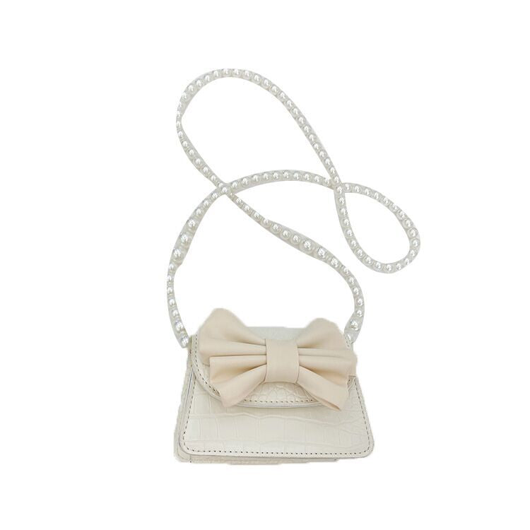 （Pre Order）Girls Pearl Chain Fashion Bow Crossbody Bag