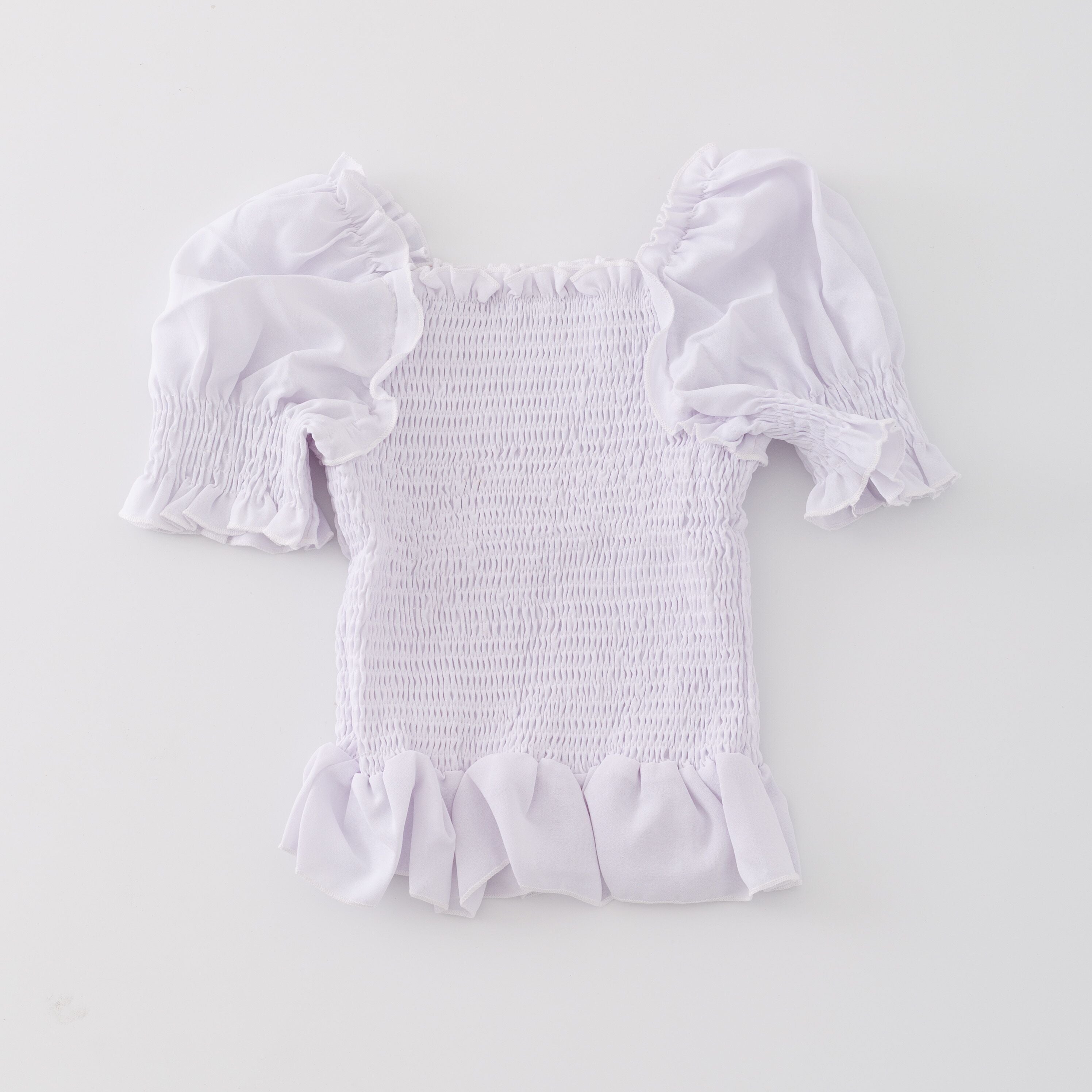 （In Stock L07-05-01）Girls Smocked White Ruffle Top