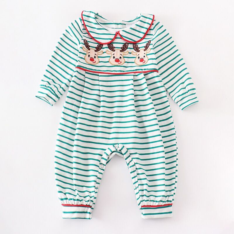 （In Stock L37-1-1）Baby Boys Christmas Applique Stripe Romper