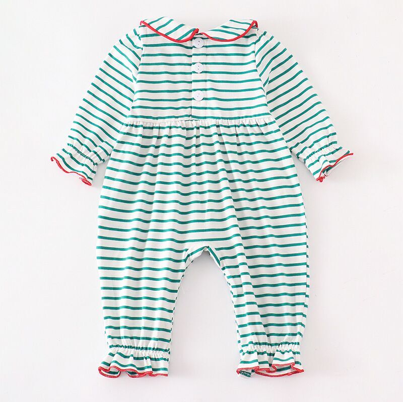 （In Stock L37-1-1）Baby Boys Christmas Applique Stripe Romper