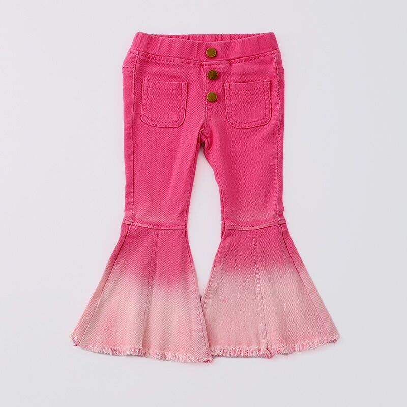 （In Stock G16-3-3）Girls Pink Elastic Jeans