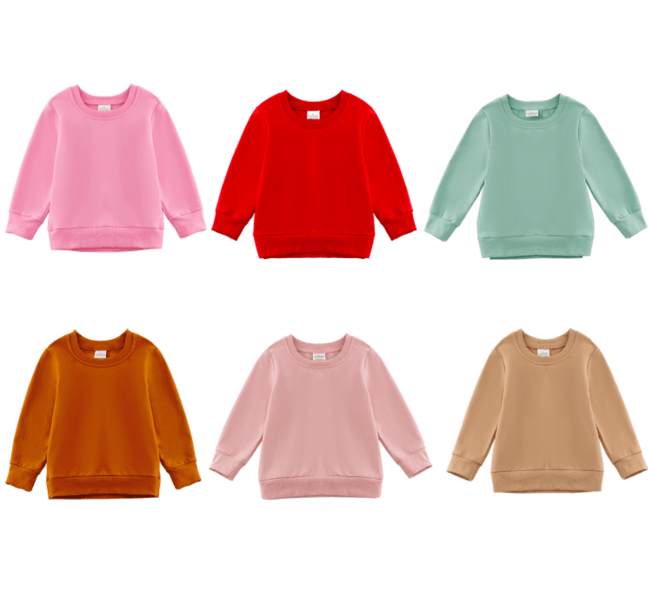 （In Stock E39）Girls Cotton Solid Color Sweatshirt